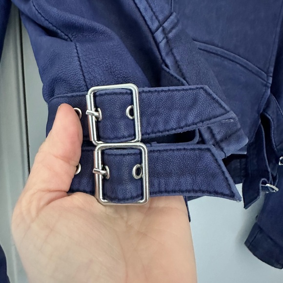 IRO Paris Ashville Leather Moto Jacket, blue, size FR40/US8 - Picture 8 of 8